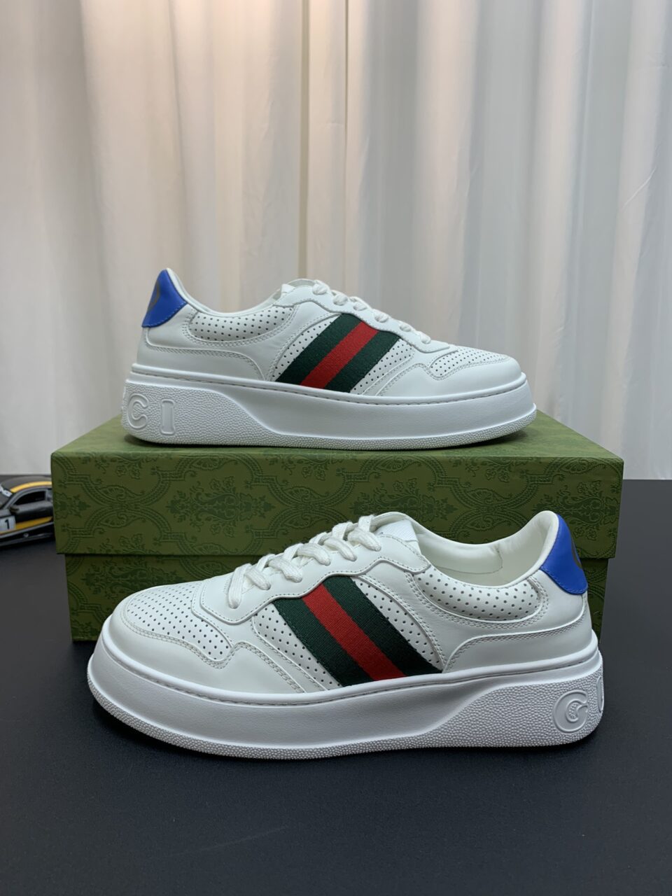 Gucci GG with Web – White Low Top Rep Sneakers for Girls