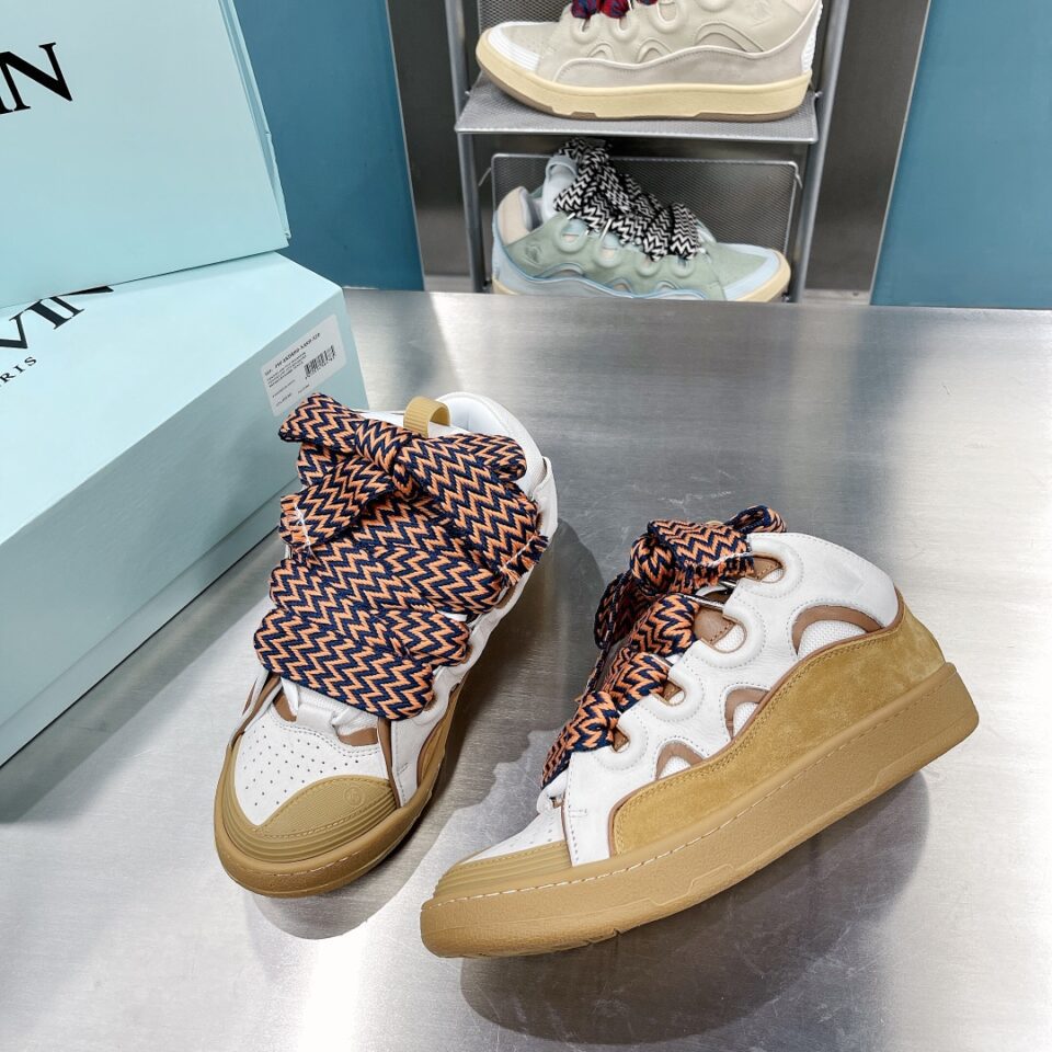 LANVIN Leather Curb Sneakers White/Brown