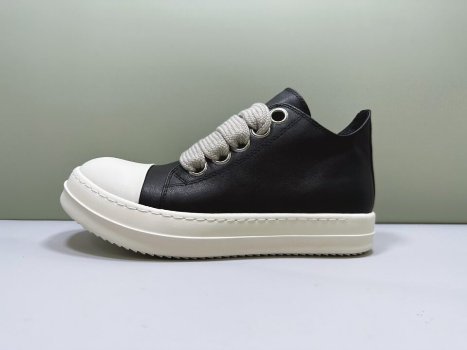 Rick Ownens rep sneaker-BLACK LEATHER LOW jumbo
