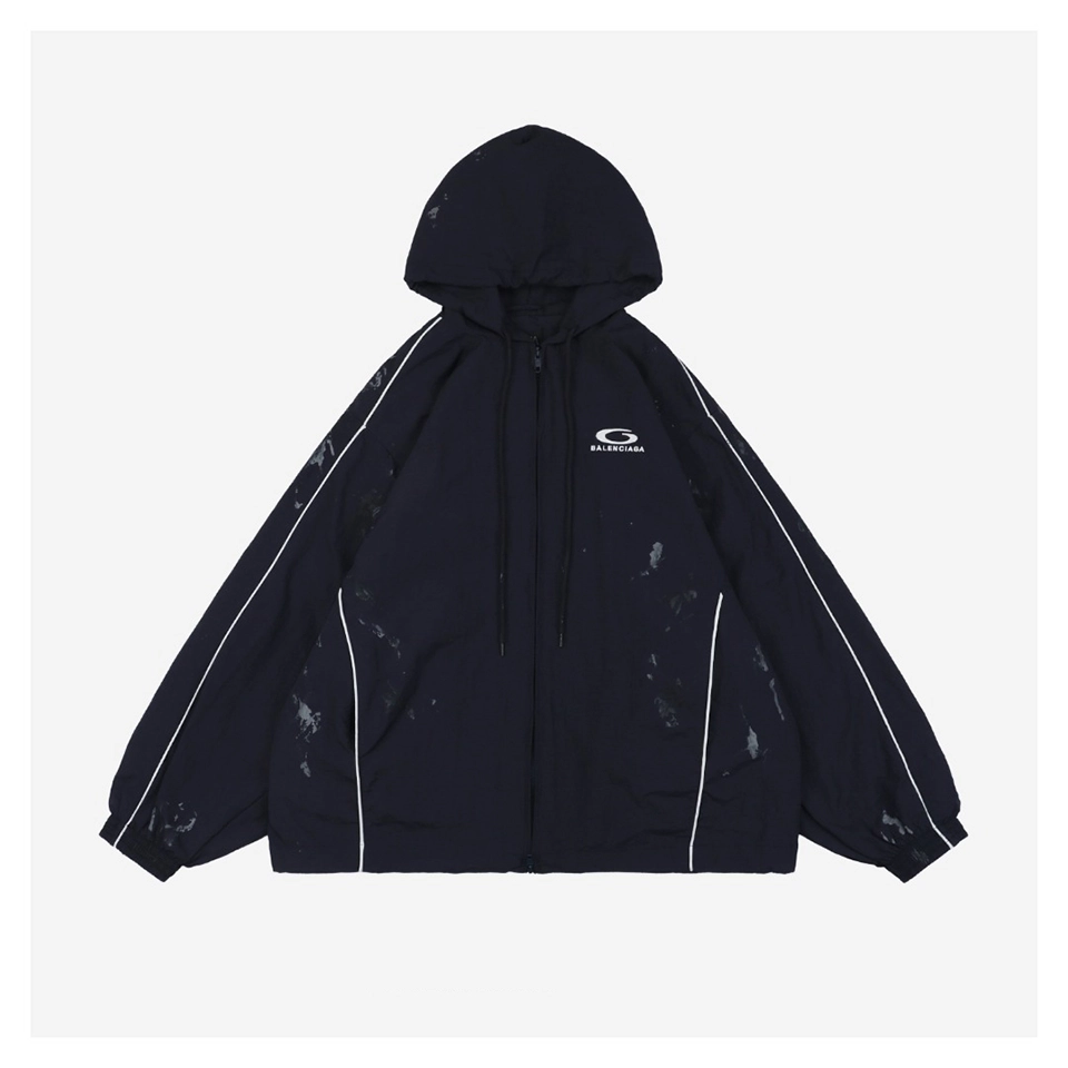 Balenciaga Distressed Circle Logo Hooded Jacket