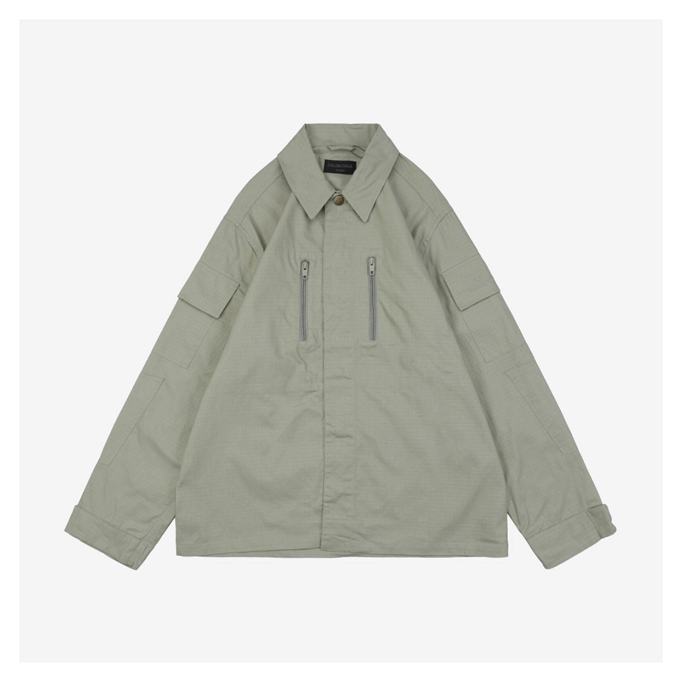 Balenciaga Double-Zip Cotton Shirt Jacket (Olive/Black)