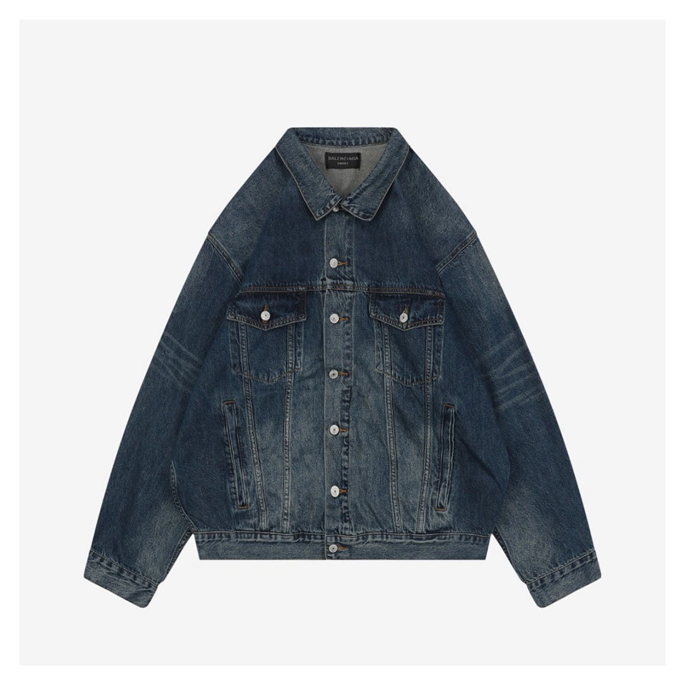 Balenciaga Silver Tape Logo Blue Denim Jacket