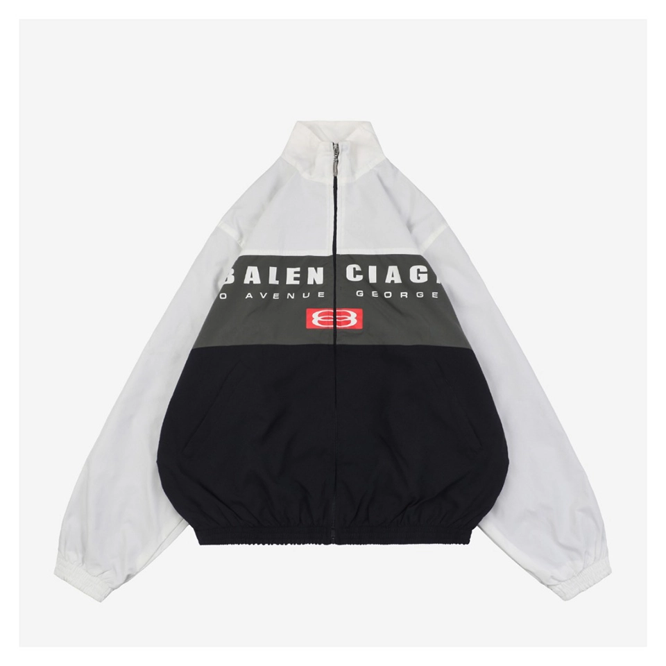 Balenciaga Tricolor Double-Ring Print Stand Collar Jacket