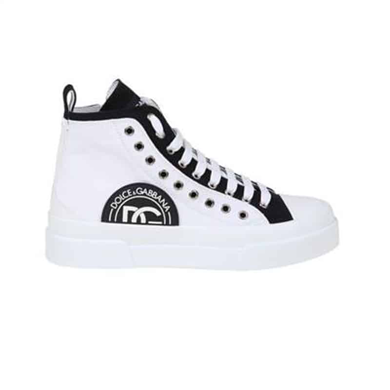 DOLCE AND GABBANA QUILTED TWO-TONE NYLON PORTOFINO LIGHT MID-TOP SNEAKERS IN WHITE