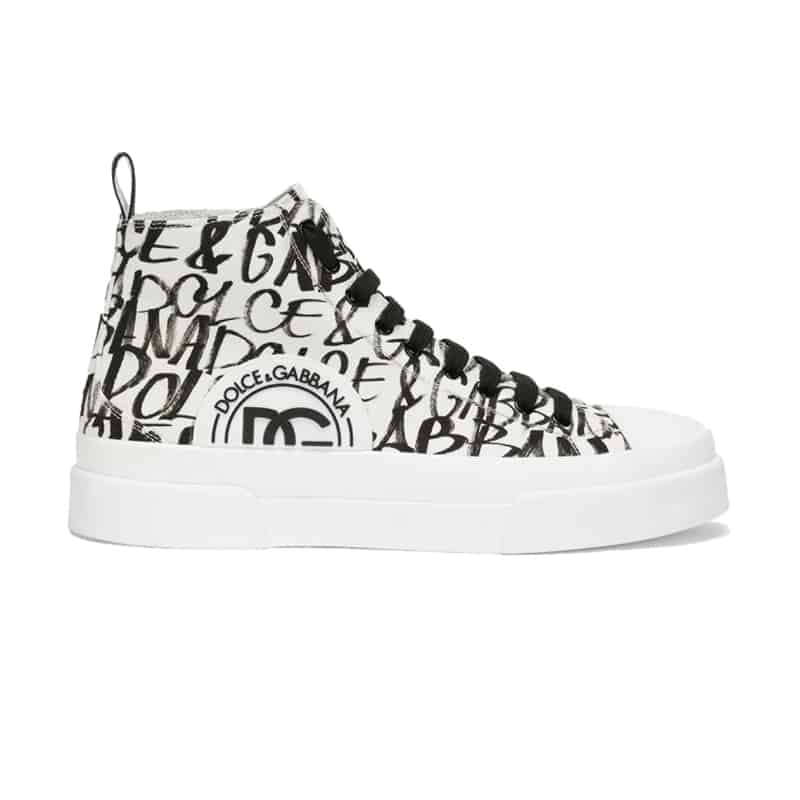 DOLCE AND GABBANA CANVAS PORTOFINO LIGHT MID-TOP SNEAKERS WITH DG LOGO PRINT