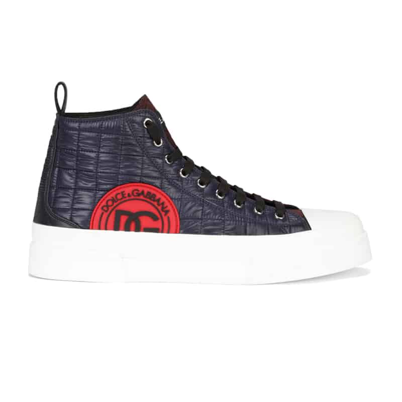 DOLCE AND GABBANA QUILTED TWO-TONE NYLON PORTOFINO LIGHT MID-TOP SNEAKERS