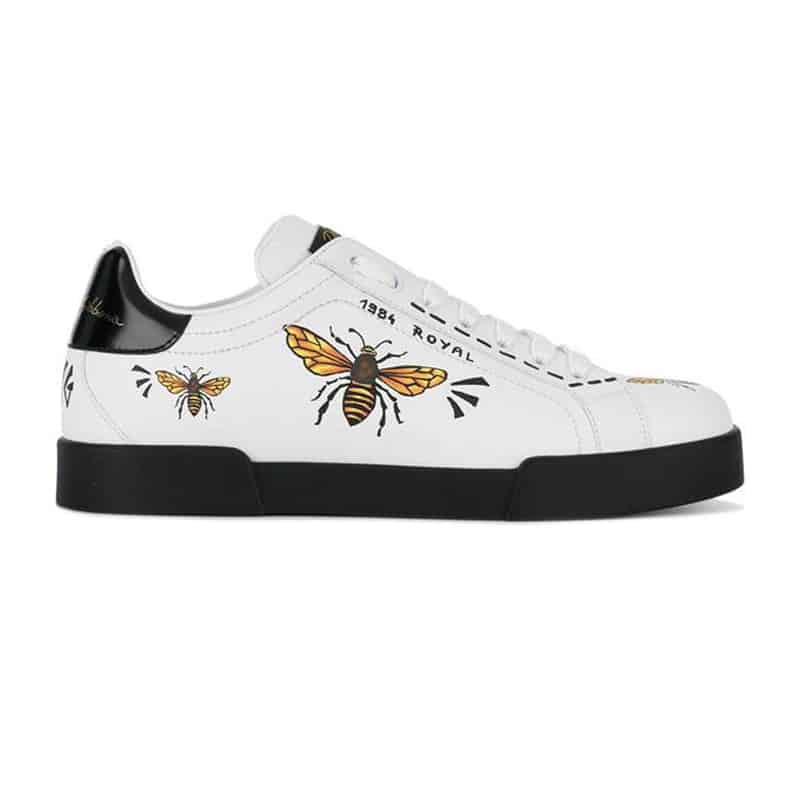 DOLCE AND GABBANA PORTOFINO WASP PRINT SNEAKERS IN WHITE