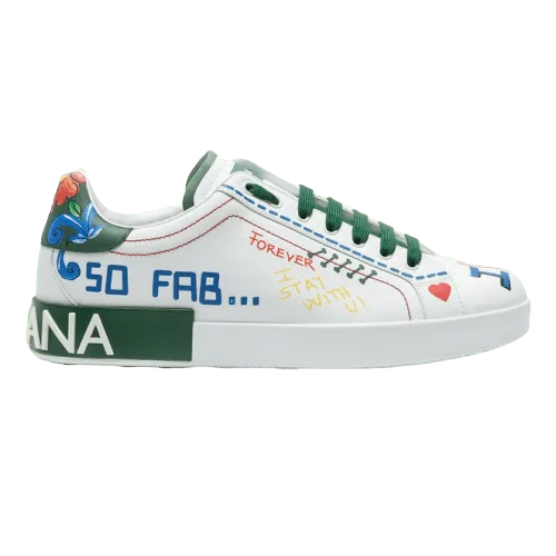 DOLCE & GABBANA PRINTED CALFSKIN PORTOFINO SNEAKERS