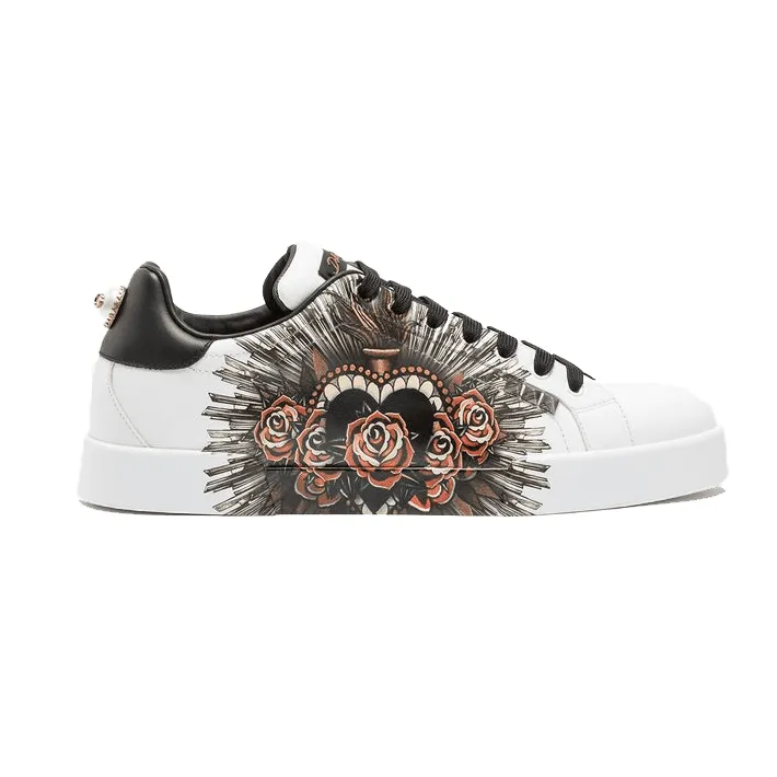 DOLCE & GABBANA PRINTED CALFSKIN PORTOFINO SNEAKERS