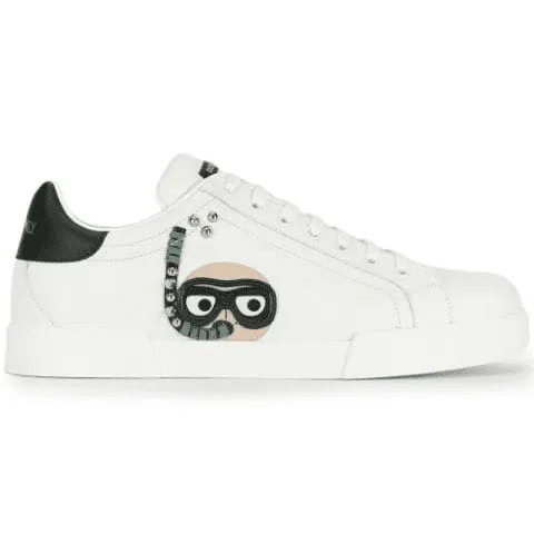 DOLCE & GABBANA CALFSKIN PORTOFINO SNEAKERS WITH PATCHES OF THE DESIGNERS