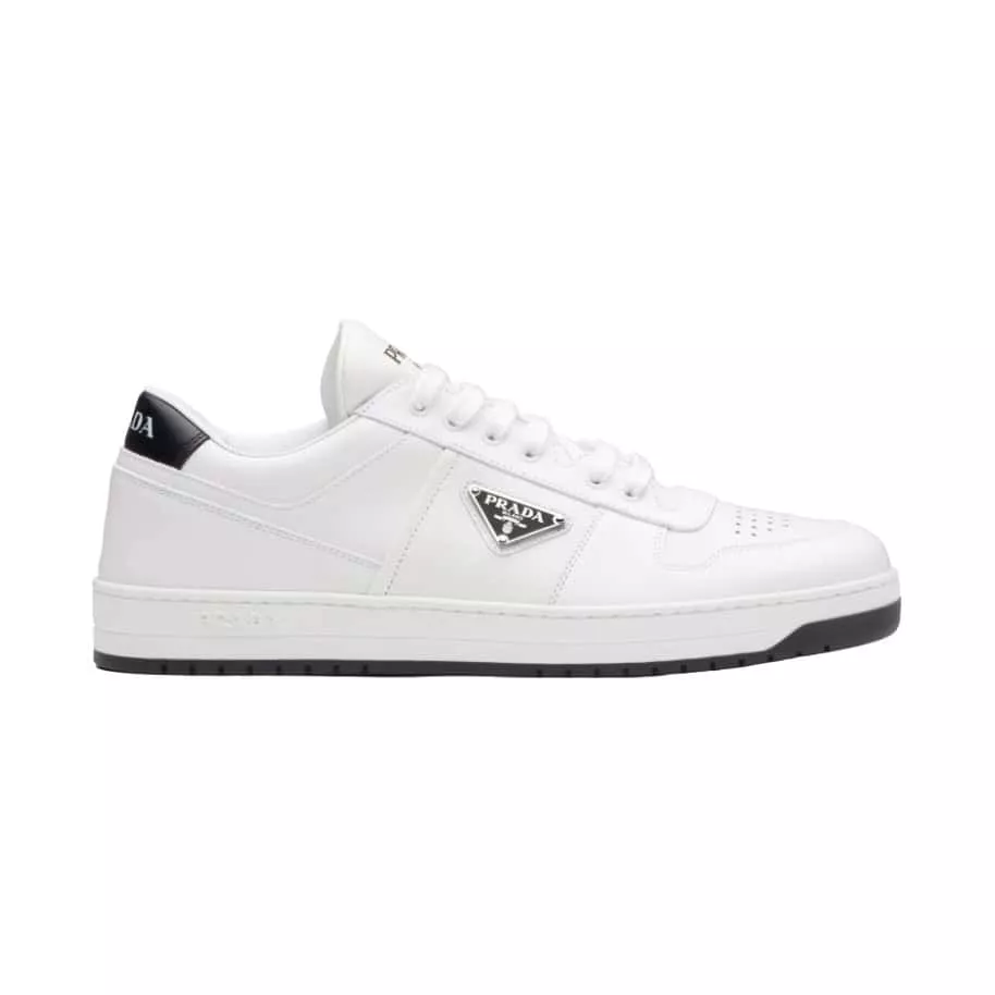 PRADA DOWNTOWN LEATHER SNEAKERS IN WHITE