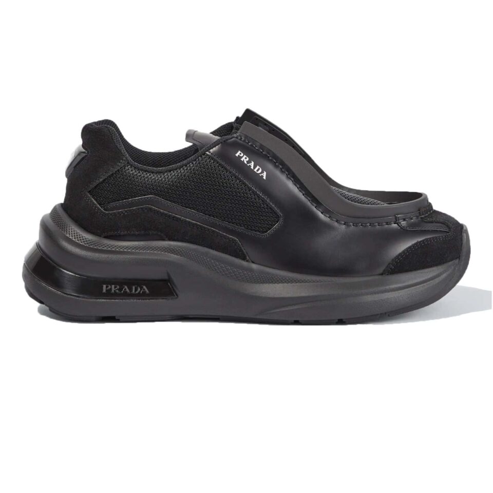 PRADA BRUSHED LEATHER SNEAKERS BIKE FABRIC SUEDE