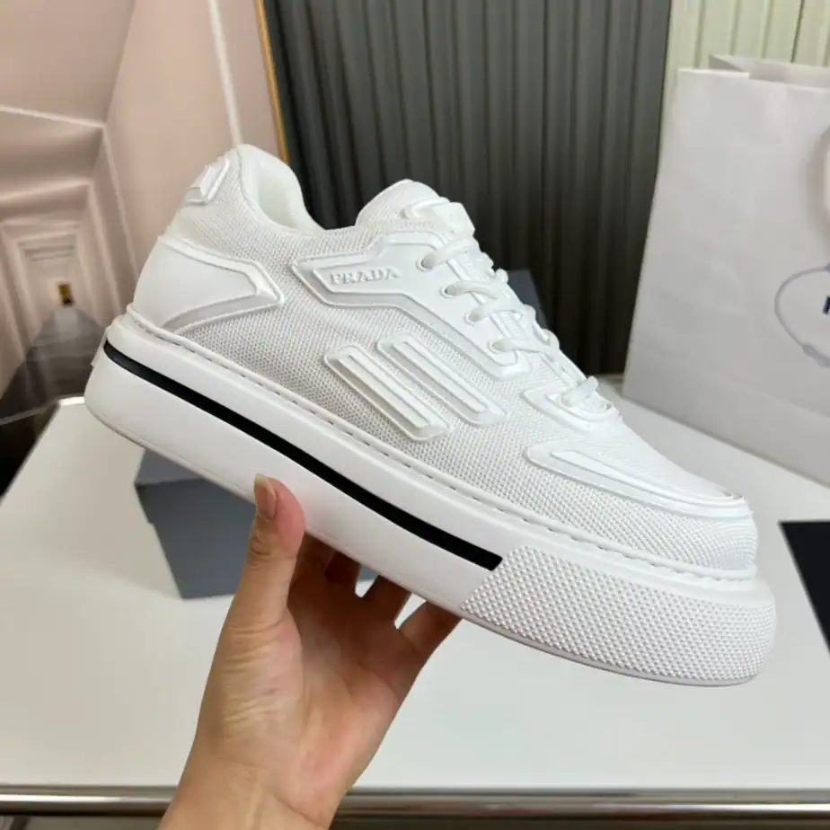 PRADA MACRO RE-NYLON AND BRUSHED LEATHER SNEAKERS