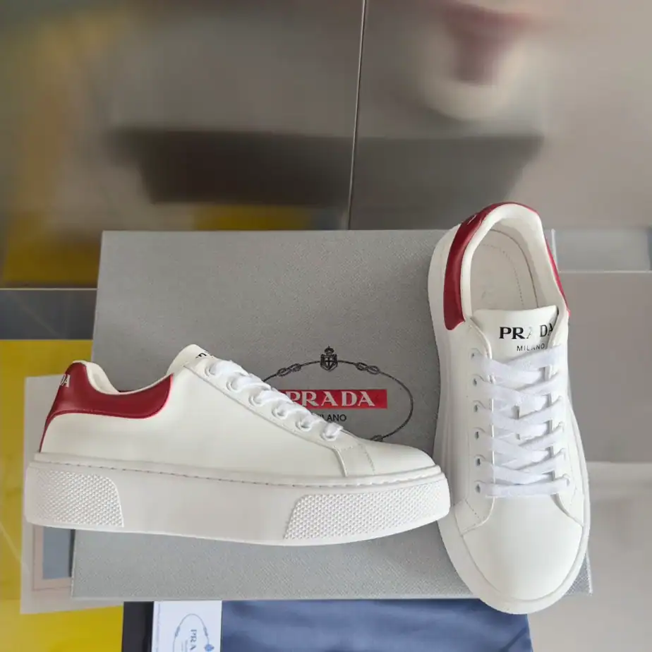PRADA MACRO RE-NYLON AND BRUSHED LEATHER SNEAKERS