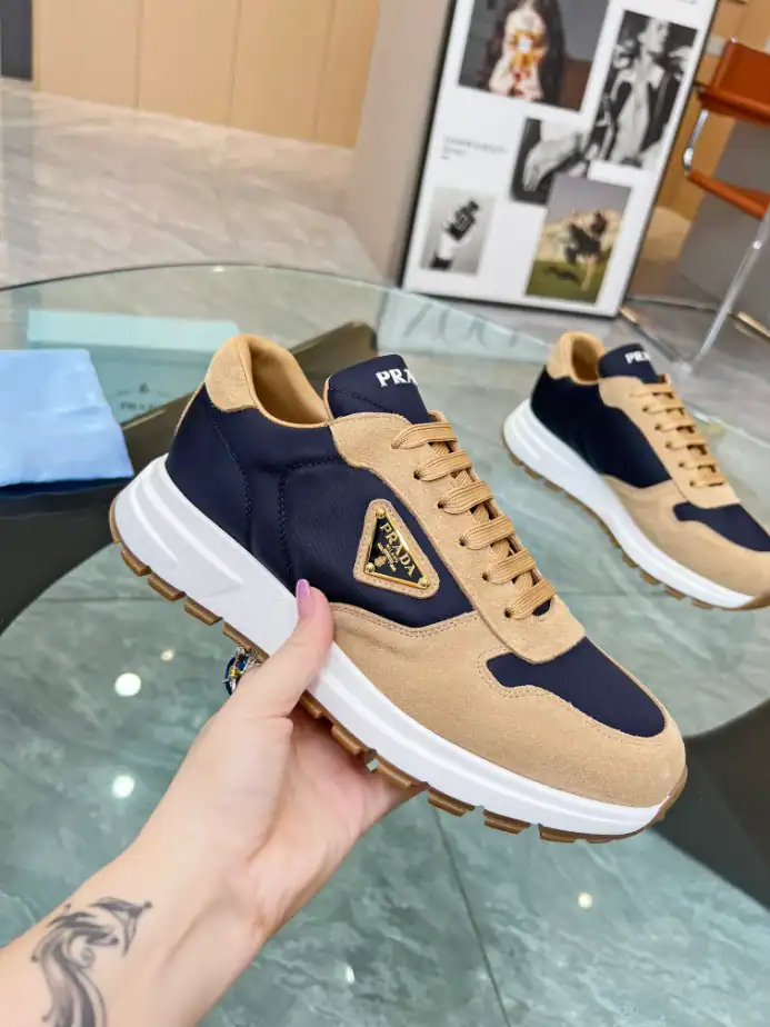 PRAX 01 DELAVÉ SUEDE AND RE-NYLON SNEAKERS