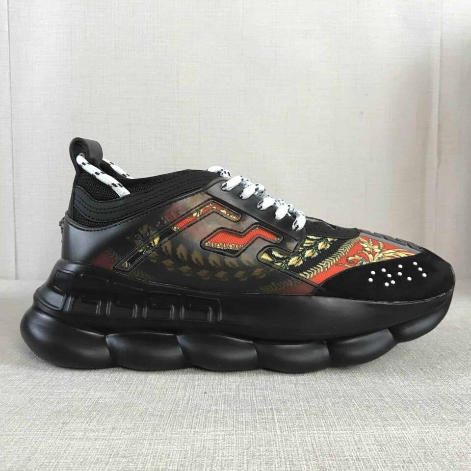 VERSACE BLACK RED AND MULTICOLOURED CHAIN REACTION SNEAKERS – VS18