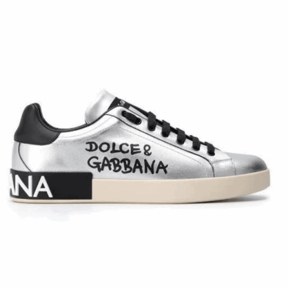 DOLCE AND GABBANA LOGO PRINT POSITANO LEATHER SNEAKERS