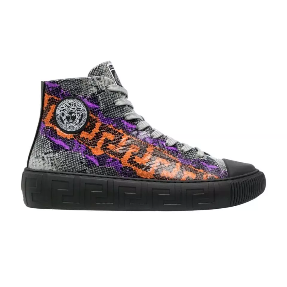 VERSACE SNAKESKIN EMBOSSED LEATHER HIGH TOP SNEAKERS – VS65